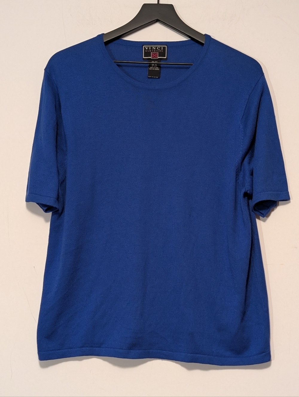 Vinci Clothiers Blue Silk Cotton Knit Top Women’s XL Short Sleeve Sweater Basics